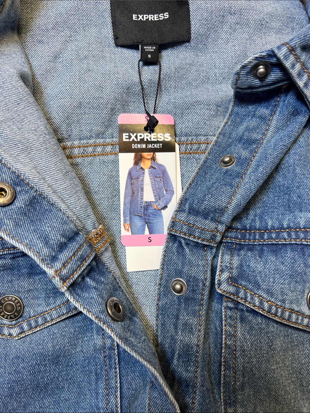 Express Mid Wash Denim Shirt Jacket in Blue - Picture 5 of 6